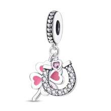 1 buc. Colecția roz pentru fete, Salamandl, Ursuleț, Iepure, Unicorn, Papagal, Rochie de balet, Parfum, Flori, Trifoi norocos și Fundă de dragoste, Colier cu pandantiv din mărgele, Brățară, Cadou de bijuterii DIY cu mărgele pentru fete