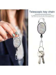 镶钻伸缩钥匙扣，闪亮配饰，轻松拉动，360°旋转，带腰带/登山扣，内置尼龙绳，钥匙圈，纽扣，工具取出器，创意登山扣钥匙扣，防摔防盗尼龙绳锁，户外攀岩登山扣吊坠，可挂在钥匙、名片、手机挂绳、背包上，母亲节礼物，生日纪念品 - 彩色 - 查看 5