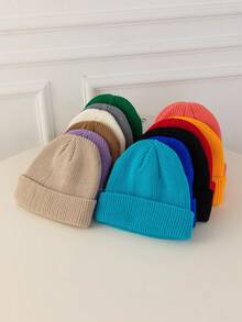 [85g Circunferencia de cabeza grande de alta calidad] Gorro grueso de punto de unicolor para hombres, gorro de punto versátil y de moda simple, sombrero de invierno cálido adecuado para otoño/invierno, uso diario y salidas de otoño - color sólido - Ver 2