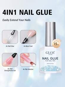 GLOZ 凝胶指甲油 15ml 指甲胶适用于丙烯酸指甲，4 合 1 超强刷指甲胶适用于假指甲和凝胶指甲油 LED 灯必备美甲礼物
