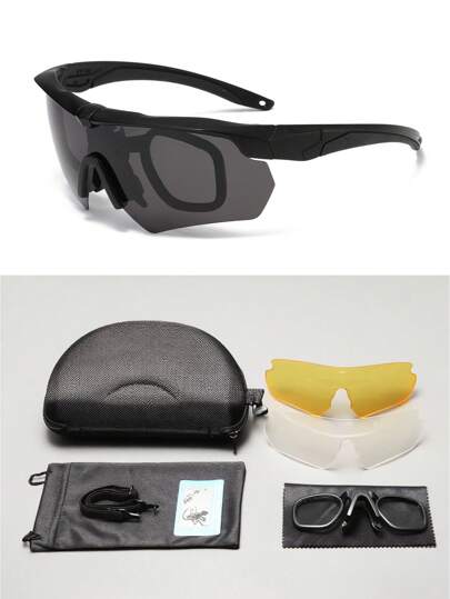 1 Set Men's Sports Outfit Sports Glasses, Tactical Eyewear Polarized Anti-Wind With Thick Lenses And 3 Lens Sets