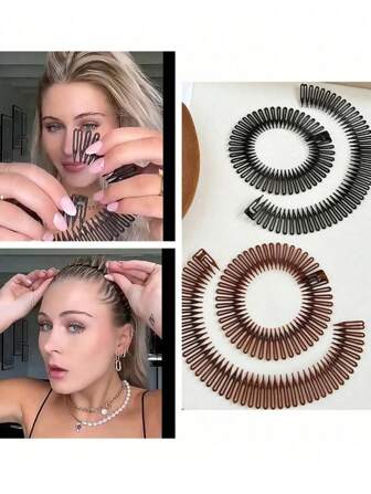 2 st/4 st flexibla plastcirkulära stretchhårkammar, sicksackformade hårbandshållare med tänder för kvinnor/flickor, fritidsaccessoarer, hårband, hårbåge för hårband