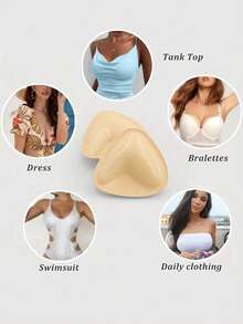 2pcs Double-Sided Adhesive Bra Pads, 3cm Thick Push-Up Bust Shaper Sticky Bra Inserts For Bras And Swimwear - Apricot - View 7