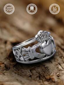 1pc S925 Sterling Silver Ring - Claddagh Celtic Wedding Band, Eternal Love Couple Ring, Loyalty Ring, Perfect For Expressing Love, Valentine's Day, Birthday Gift, Suitable For Daily Wear, Wedding, Party, Comes With Gift Box - Antique Silver - View 5