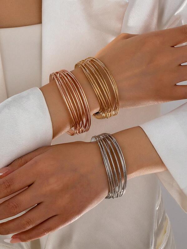 Multilayer Cross Line Adjustable Bangle Bracelet For Women & Teen Girls, Fashion Jewelry