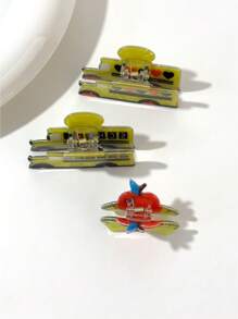 发夹 3 件装 女士 可爱 尺子、苹果、汽车造型 发夹 水钻发夹 发饰 优雅 爪夹 学校用品 大学 - 彩色 - 查看 3