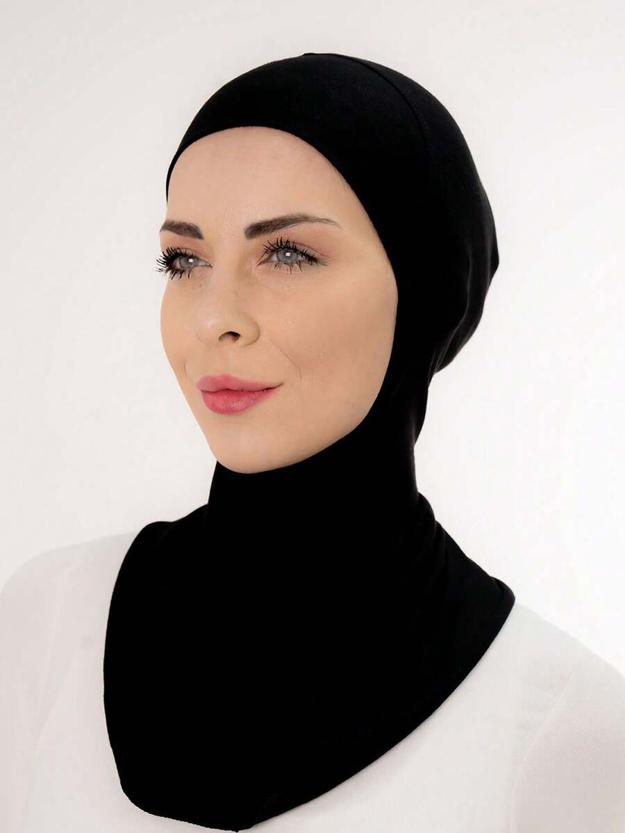 1 件女士内帽头巾头巾帽子头巾时尚纯色下巴弹性头帽和颈巾头带冬季秋季适合 Abaya 日常内帽
