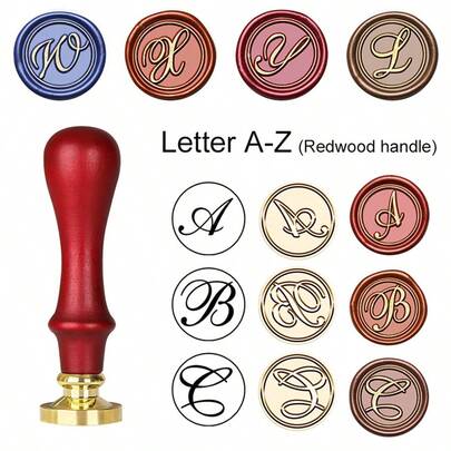 Round 2.5cm-1 Pc Alphabet Series A-Z Sealed Wax Mold Set Redwood Handle, Suitable For Wedding Invitations, Letter Sealing, DIY Handmade Gift Decoration