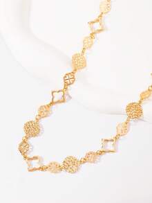 1 chiếc vòng cổ dài chạm khắc rỗng bằng vàng, vòng cổ vàng thời trang, vòng cổ hình chữ Y có thể đeo theo nhiều cách - Vàng - Xem 3