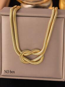 2 piezas/set de joyería de collar y pulsera trenzado de acero inoxidable, diseño de doble capa de moda para mujeres y hombres, ideal para uso diario, Gatherings, festivales y fiestas - Amarillo Oro - Ver 2