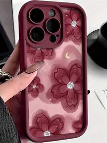 1 pieza Funda de teléfono a prueba de golpes con cobertura total de TPU con patrón de flores rojas degradadas, compatible con Apple 16, 15, 14, 13, 12, 11 Pro Max, Serie resistente al agua, a prueba de caídas y rayones