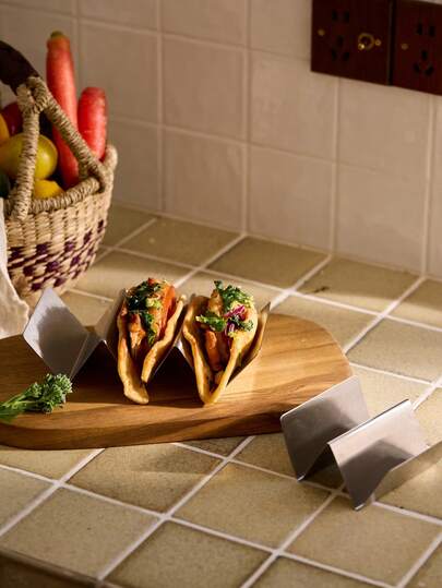 Cirelle 1 pièce Support à tacos en forme de vague, support à tacos en acier inoxydable de style plateau, facile à utiliser et à nettoyer, accessoires de cuisine Rama, Nouvel An, fête de Noël, repas en famille, fournitures de restaurants haut de gamme, cadeau de pendaison de crémaillère, décoration d'été pour la maison