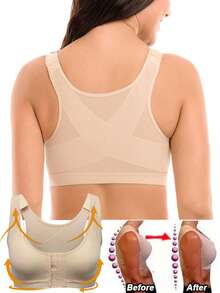 Women Push Up Bra Compression Shaper Back Support Brasier - Beige - View 1