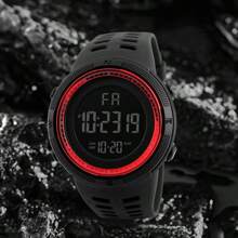 1pc Men's Round Dial Watch, Fashionable Sports Style Electronic Watch With Date, Stopwatch, Luminous Multi-Function Wristwatch, Perfect Gift