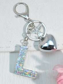 1pc Silver Heart Letter Keychain, Back To School, Resin Keyring Pendant, Fashion Accessory, A-Z Car Accessories Cute Goth Y2k Halloween Accessories Teachers Day Christmas Gift Ideas Bag Accessories Lanyards With Id Holder Car Accessories Bag Charms Car Friend Sister - Silver - View 13