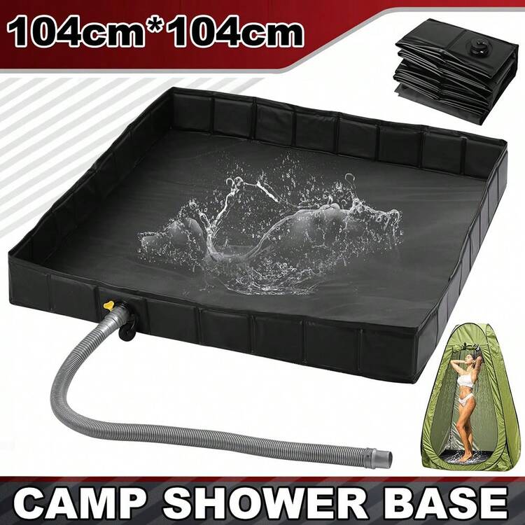Foldable Shower Pan Bath Base Keep Feet Clean For RV Tent Awning Camping Beach - Svart - Visa 1