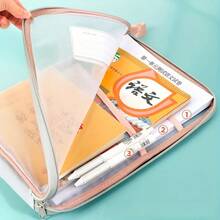 A4 双层尼龙网眼整理袋，厚 L 形文件夹大容量网眼文件袋，适合学生 - 便携式拉链背包，带手柄的科目分类袋，透明学生考试袋，文件夹，书籍和作业收纳袋，适用于学校用品，返校 - 彩色 - 查看 3