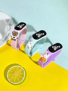 Set de 3 relojes deportivos infantiles M3 con nueva pantalla digital LED de pantalla táctil, con diseños de osito, arcoíris, caballo, zanahoria y conejito blanco, perfecto para actividades al aire libre, viajes y un regalo versátil para compañeros de clase, amigos y vuelta al colegio - Multicolor - Ver 13