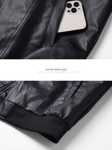 运动户外秋装防风防水外套推荐男士上衣运动服狩猎骑行日常休闲PU皮大衣、羊毛 - 黑色 - 查看 9