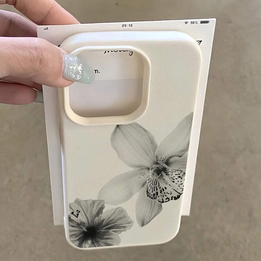 1 ốp lưng điện thoại màu trắng mờ họa tiết hoa đơn giản, thiết kế hoa lan đen trắng dễ thương, tương thích với iPhone 16 Pro Max/15/14 Plus/13/12/11, chống nước, chống sốc, chống rơi, chống trầy xước, phiên bản quốc tế, không phải phiên bản nội địa. - Nhiều màu - Xem 1