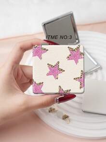 1 pezzo Specchio da toeletta portatile serie Y2K, specchio a mano pieghevole, ultra sottile e leggero, comodo, in pelle PU durevole, adatto per molteplici scenari e per tutti, specchio pieghevole e tascabile, con motivi unici come leopardo, stelle e ciliegie, struttura di piegatura delicata, durevole e affidabile, resistente agli urti, facile da trasportare, copertura girevole a 180°, multifunzionale - Multicolore - Visualizzare 9