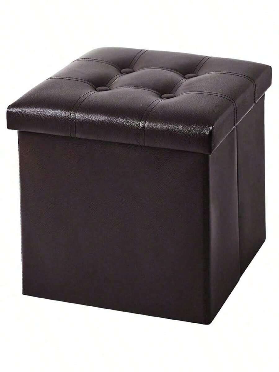 Free Shipping15 Inches Storage Ottoman Cube Set Of 2, Foldable Storage Boxes Footrest Step Stool, Padded Seat For Dorm Ving Room, Support 300lbs, Ne Fabric Grey Dgds - Brown - View 1