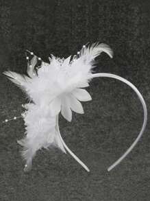 1 件花卉印花羽毛波西米亚花头带，派对/表演羽毛发饰，复古新娘发饰万圣节