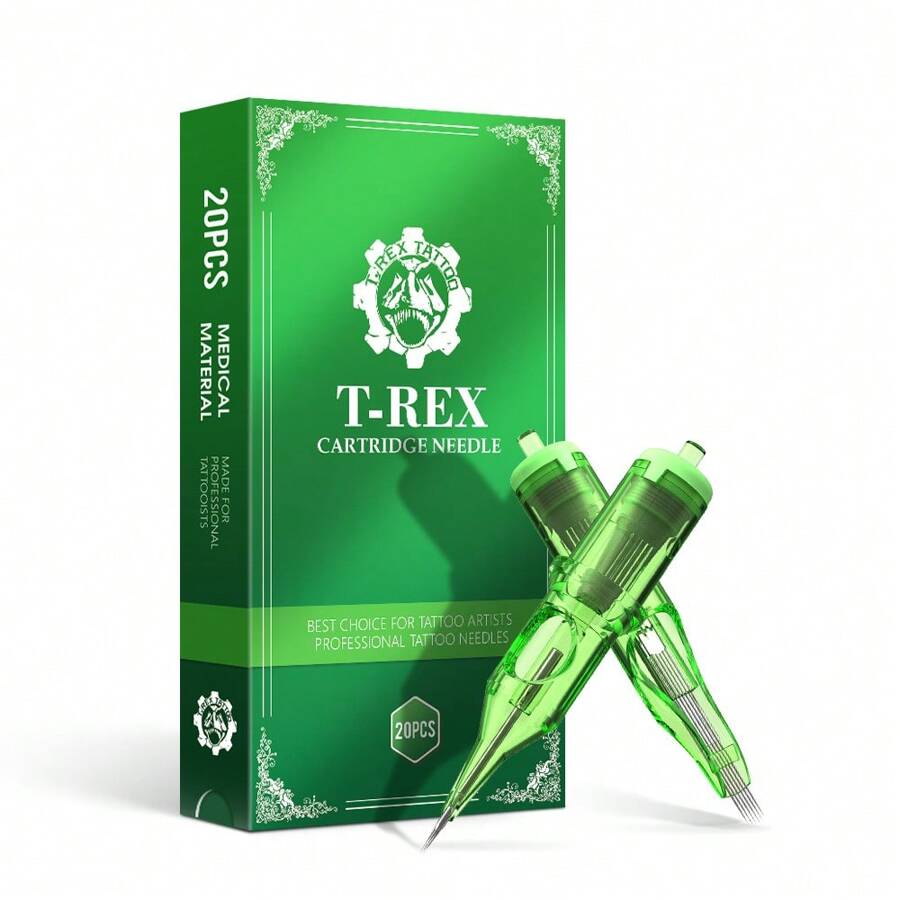 20 Stück T-REX grüne Tattoo-Nadel-Patronen RL/RM Einweg-Silikon-Profi-Sterilisierte runde Liner für Patronenmaschinen Griffe