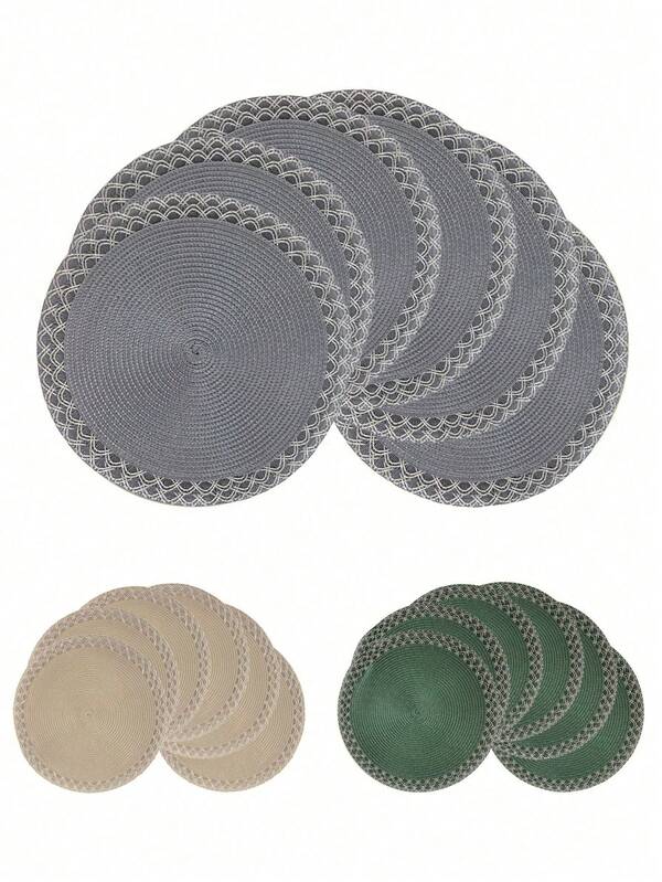 2pcs/4pcs/6pcs 15-Inch Round Woven Edge PP Placemats, Washable Anti-Slip Heat-Insulated Tabletop Mat Coaster, Suitable For Home Dining Table Decoration, Spring, Outdoor, Holiday Party, Gifts