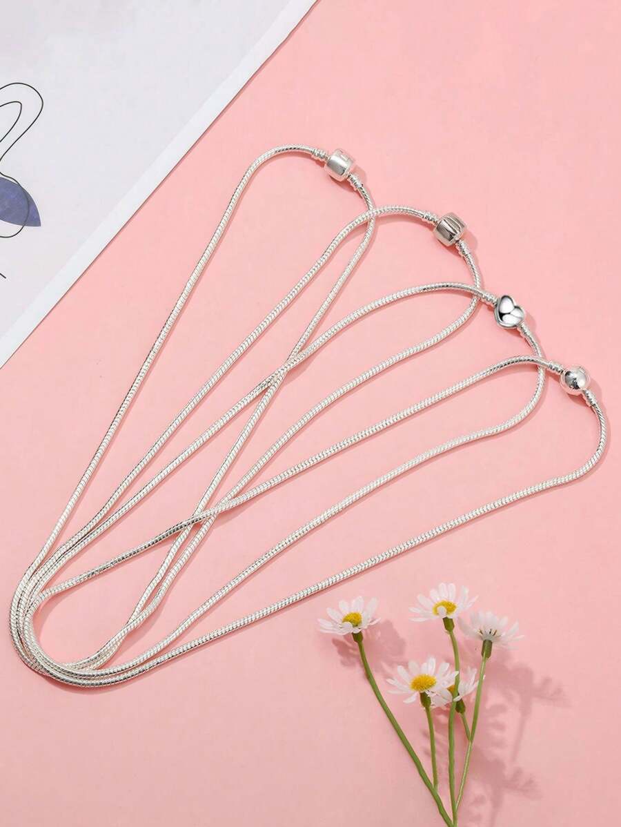 1pc 45cm Stainless Steel Heart Shape Clasp Snake Bone Chain Necklace, Suitable For DIY Beaded Pendant