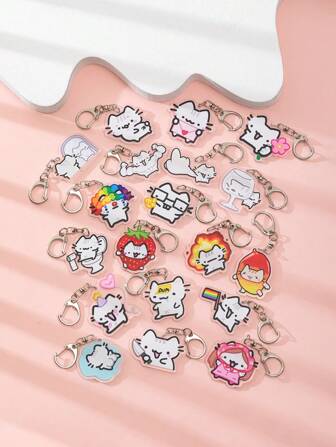 1个亚克力可爱卡通线条猫钥匙扣/小丑猫/粉色小猫/爱心气球小猫/指着你的小猫/呆萌小猫/头顶火焰小猫/花朵小猫/草莓小猫/芒果小猫/动物主题钥匙扣挂件背包装饰/包包配件/书包配件/钱包挂件/朋友礼物汽车配件包饰动物哥特Y2K包饰汽车老师姐妹礼物创意