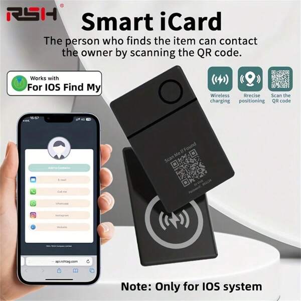 RSH Etiqueta de equipaje con código QR para privacidad, etiqueta de rastreador inteligente para cartera que mantiene la privacidad de la información personal, compatible con carga inalámbrica, etiqueta inteligente para rastreo de cartera, funciona con la aplicación Find My de (solo para iOS, no para sistema Android), dispositivo antirrobo mundial de posicionamiento preciso, adecuado para mochilas, bolsas, equipaje, regalo perfecto para vacaciones y etiqueta para maleta de viaje