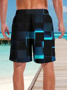 Shorts de praia casuais com estampa 3D havaiana plus size masculino - secagem rápida, cintura com cordão, perfeito para passeios de verão - Multicolorido - Ver 2