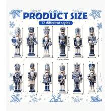 Set de 12 piese, decorațiuni clasice din porțelan albastru și alb, ornamente din lemn pentru bradul de Crăciun, decorațiuni festive, potrivite pentru sufragerie, dormitor și utilizare în mai multe camere.