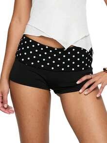 Polka Dot Fold Over Shorts For Women Y2k Cute Micro Shorts Fold Over Pajama BottomsFit Going Out Mini Short - màu đen - Xem 6