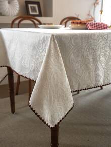 1 pieza Mantel unicolor de lujo francés minimalista, cubierta de mesa de comedor con estampado floral jacquard blanco, adecuado para fiestas, bodas, decoración del hogar y la habitación - Blanco - Ver 6