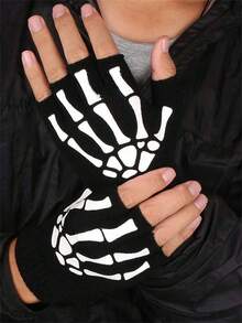 1 Paar Skelett-Hand-Muster Fingerlose Handschuhe für Herren und Damen für Partys und Halloween