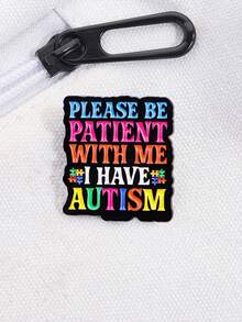 1pc Autism Awareness Lapel Pin, Rainbow Quote "PLEASE BE PATIENT WITH ME", Special Education Teacher Gift/Neurodiversity Brooch/Counseling Tool/ADHD Stress Relief - Multicolor - View 3