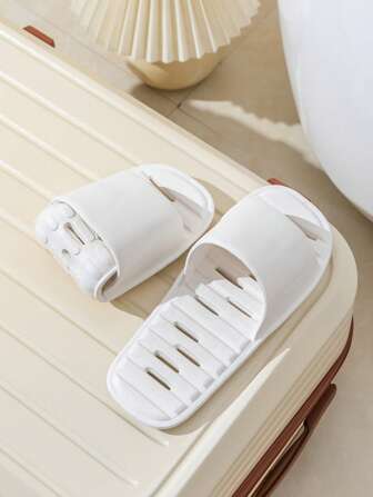 Women's Plastic Slippers, New Casual Holiday Travel Portable Foldable Drainage Holes Lightweight Soft Sole Comfortable Non-Slip Bathroom Indoor Slippers For Couples, Hollow Breathable Quick-Drying, Antistatic Antibacterial Odor-Resistant White EVA Ladies Slippers, Simple Hotel Bathroom Non-Slip Plastic Slippers, Suitable For Beach Sand Swimming Fashion Plus Size Comfortable Open Toe House Shoes