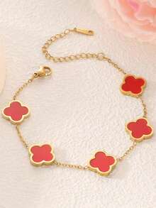 1 pezzo Braccialetto alla moda con fiore a quadrifoglio, con tocco di lusso, accessorio gioielleria all'ingrosso per donne