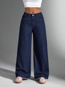 Jeanoix Women's Pocket Loose Wide Leg Casual Versatile Jeans