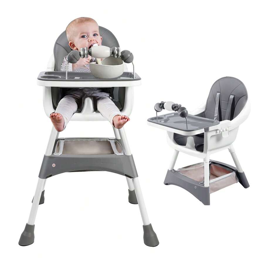 Ubravoo Baby High Chair, Height Adjustable - Convertible High/Low Chair,With Detachable Tray Belt Footrest And Toy Rack,Growing From 6 - 36 Months Baby Chair - Grey - View 1