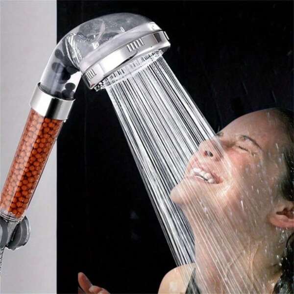 1 pieza Ducha de mano de alta presión con filtro de perlas minerales - Chapado en cromo, modo de niebla, sistema de spa de ABS que ahorra agua, apto para uso doméstico, hotelero, autocaravana y al aire libre, accesorio de ducha