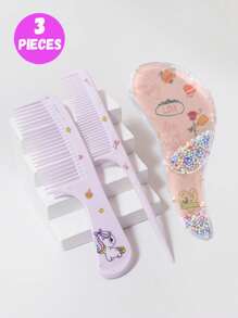 3pcs/2pcs Cartoon Hair Comb Set - Wet And Dry Combing And Styling Brush For All Hair Types, Durable ABS Plastic Handle, Perfect Gift Choice(Purple Unicorn Comb Pattern Random)
