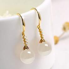 Exquisite Ball Shape Long Earrings Multicolor Agate Beads Drop Earrings Rhinestone Temperament Ear Hook Ear Jewelry Wedding Party Gift - Đỏ - Xem 5