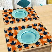 1/2/4/6 Pieces Of Autumn Polyester Placemats - Maple Leaf And Pumpkin Pattern Watercolor Design, 30x45 Cm, Machine Washable Table Mat, Suitable For Thanksgiving, Autumn Kitchen And Dining Decoration, Rural Seasonal Tableware, Autumn Table Decoration, Thanksgiving Plate Arrangement, High-Quality Fabric, Home Entertainment Decoration. - Multicolor - View 9