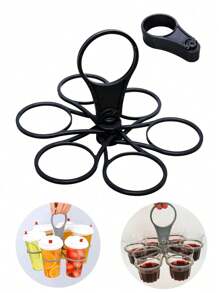 6 槽可折叠饮料架、万圣节礼物、折叠式杯架、6 槽可旋转杯子收纳架、轻便坚固的塑料饮料架，适用于派对、烧烤、露营、野餐等户外活动中的咖啡、葡萄酒、鸡尾酒、露营饮料收纳架、实用派对配件、易握手柄、1 个开瓶器