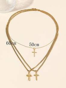 Set de 3 collares de cruz de acero inoxidable dorado, adecuado para decoración diaria o regalo de mujer - Amarillo Oro - Ver 3