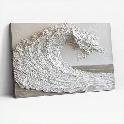 1 pieza, Arte de pared enmarcado, Escultura de Ola del Océano, Obra de Arte de Espuma de Mar Blanca 3D Detallada para Decoración Costera, Arte de pared en lienzo para Sala de Estar, Dormitorio, Baño, Sala de Estudio, Comedor, Oficina, Decoración de Pared de Madera, Regalo Ideal