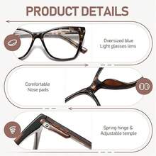 Oversized Reading Glasses Women Cat Eye Style Blue Light Computer Reader Designer Fashion Spring Hinge Eyewear PT2005 - 透明 - 查看 5